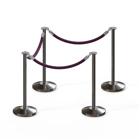 MONTOUR LINE Stanchion Post and Rope Kit Sat.Steel, 4 Flat Top 3 Purple Rope C-Kit-4-SS-FL-3-PVR-PE-PS